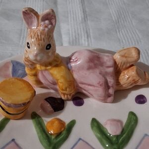 Fitz and Floyd Pink and Yellow Bunny Figurine